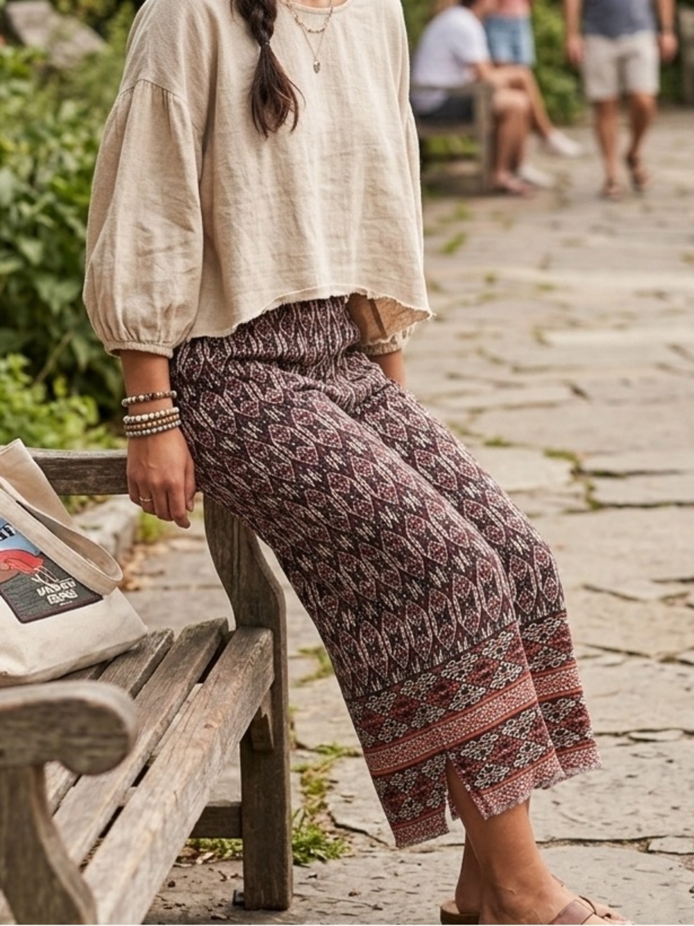 Democracy Skyrise Pull On Fray Hem Wide Crop Pants Spice Amber Bohemian M NWT